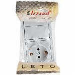 Выключатель двойной и розетка Lezard Leto с заземлением, горизонтальные, белые