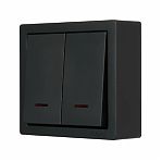 Выключатель двойной с подсветкой Lezard Leto 752-4200-112, накладной, чёрный бархат