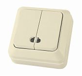 Выключатель двухклавишный с подсветкой TDM Electric  Ладога SQ1801-0008 накладной, слоновая кость