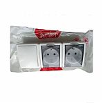 Блок 2 розетки и выключатель Эра Эксперт 11-7403-01, Б0027673, IP54, 16A, 3 поста, белый, накладной, с крышкой