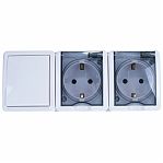Блок 2 розетки и выключатель Эра Эксперт 11-7403-01, Б0027673, IP54, 16A, 3 поста, белый, накладной, с крышкой