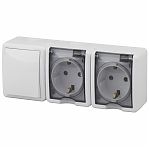 Блок 2 розетки и выключатель Эра Эксперт 11-7403-01, Б0027673, IP54, 16A, 3 поста, белый, накладной, с крышкой