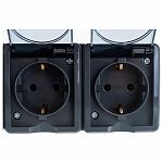 Блок 2 розетки и выключатель Эра Эксперт 11-7403-03, Б0027674, IP54, 16A, 3 поста, серый, накладной, с крышкой