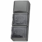 Блок 2 розетки и выключатель Эра Эксперт 11-7403-03, Б0027674, IP54, 16A, 3 поста, серый, накладной, с крышкой