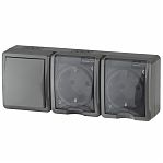 Блок 2 розетки и выключатель Эра Эксперт 11-7403-03, Б0027674, IP54, 16A, 3 поста, серый, накладной, с крышкой