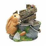 Кашпо для цветов декоративное Зайчик с ведром CG-23050, полистоун, 16х24 см