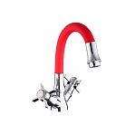 Излив для смесителя Frap F7268, гибкий, 31 см, гайка, силикон, цвет красный матовый