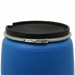 Бочка 220 литров, вымытая, полиэтиленовая, с крышкой на железном обруче, синяя