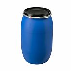 Бочка 170 литров, вымытая, полиэтиленовая, с крышкой на железном обруче, синяя