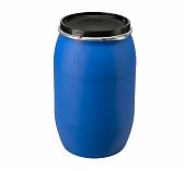 Бочка 170 литров, вымытая, полиэтиленовая, с крышкой на железном обруче, синяя