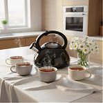 Чайник матовый Mallony MAL-105-N, нержавеющая сталь, черный, со свистком, индукция, 3 л