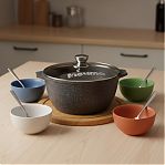 Кастрюля алюминиевая Мечта Гранит 43803И, антипригарное покрытие, крышка стекло, круглая, 3 л