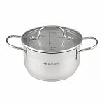 Кастрюля Daniks GS-01363-16CA Нолан, нержавеющая сталь, крышка стекло, индукция, 1.9 л