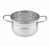Кастрюля Daniks GS-01363-16CA Нолан, нержавеющая сталь, крышка стекло, индукция, 1.9 л