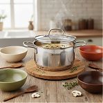 Кастрюля Daniks GS-01363-20CA Нолан, нержавеющая сталь, крышка стекло, индукция, 2.6 л