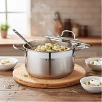 Кастрюля Daniks GS-01363-24CA Нолан, нержавеющая сталь, крышка стекло, индукция, 6.1 л