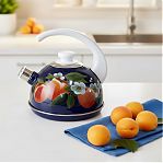 Чайник эмалированный Рубин Абрикос, со свистком, ручка консольная, синий, 2.5 л