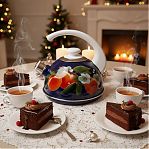 Чайник эмалированный Рубин Абрикос, со свистком, ручка консольная, синий, 2.5 л