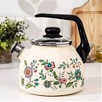 Чайник эмалированный СтальЭмаль Луговые цветы, со свистком, ручка консольная, индукция, 3 л