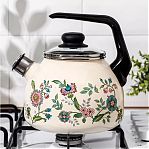 Чайник эмалированный СтальЭмаль Луговые цветы, со свистком, ручка консольная, индукция, 3 л