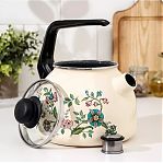 Чайник эмалированный СтальЭмаль Луговые цветы, со свистком, ручка консольная, индукция, 3 л