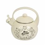 Чайник эмалированный Daniks Bon Appetit, бежевый, со свистком, индукция, 2.2 л