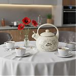 Чайник эмалированный Daniks Bon Appetit, бежевый, со свистком, индукция, 2.2 л