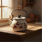 Чайник эмалированный Керчь 42104-132/6-У4, Черешенка, белый 3.5 л