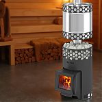 Печь для бани Везувий Пчелка С, с баком, дверца стекло, 14 кВт, d115 мм, до 14 куб.м