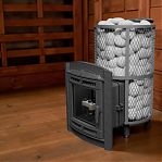 Печь для бани ПроМеталл Атмосфера L, чугун,  сетка из нержавейки, с газовой горелкой, 20 кВт, d 115/140 мм, до 20 куб.м