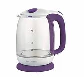 Чайник электрический WILLMARK WEK-1704G 1.7л, 2.2кВт, стекло, белый-фиолетовый