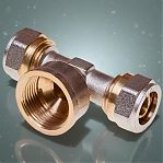 Тройник резьбозажимной 16-3/4"-16 мм, переходной, с накидной гайкой, латунь