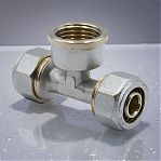 Тройник резьбозажимной 16-3/4"-16 мм, переходной, с накидной гайкой, латунь