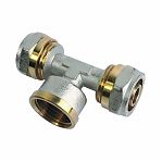 Тройник резьбозажимной 16-3/4"-16 мм, переходной, с накидной гайкой, латунь