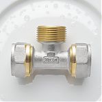 Тройник резьбозажимной 20-3/4"-20 мм, переходной, никелированная латунь