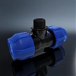 Тройник для труб ПНД КП709040 40х1 1/4"х40, НР, 16 бар, переходной, синий