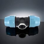 Тройник для труб ПНД 63х2"х63, ВР, 10 бар, переходной, голубой