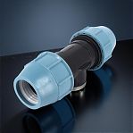 Тройник для труб ПНД 63х2"х63, ВР, 10 бар, переходной, голубой