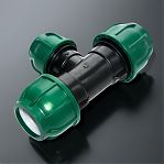 Тройник обжимной труб ПНД 75х75х50 мм, 10 бар, переходной, зеленый