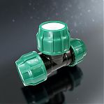 Тройник обжимной труб ПНД 75х75х50 мм, 10 бар, переходной, зеленый