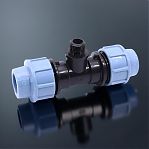 Тройник для труб ПНД 32х1"х32, НР, 10 бар, переходной, голубой