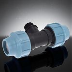 Тройник для труб ПНД 32х1"х32, НР, 10 бар, переходной, голубой