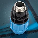 Муфта полипропиленовая Джилекс, 32-1" НР, комбинированная, синяя