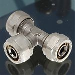 Тройник обжимной 1277-4334, 16х16х16 мм, равнопроходной, с накидной гайкой, латунь никелированная