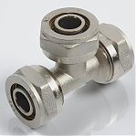 Тройник обжимной 1277-4334, 16х16х16 мм, равнопроходной, с накидной гайкой, латунь никелированная