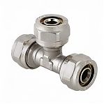 Тройник обжимной 1277-4334, 16х16х16 мм, равнопроходной, с накидной гайкой, латунь никелированная