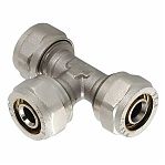 Тройник обжимной 1277-4334, 16х16х16 мм, равнопроходной, с накидной гайкой, латунь никелированная