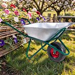 Тачка строительная Мастер Скорпион, металл, 1 широкое колесо, объем 110 л, до 350 кг, оцинкованная