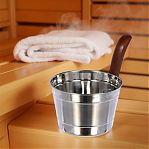 Ушат для бани и сауны, Банные штучки 32031, объем 4 л, нержавеющая сталь, деревянная рукоятка