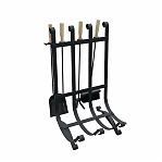 Каминный набор, подвесной, деревянные ручки, кочерга, совок, щетка, подставка